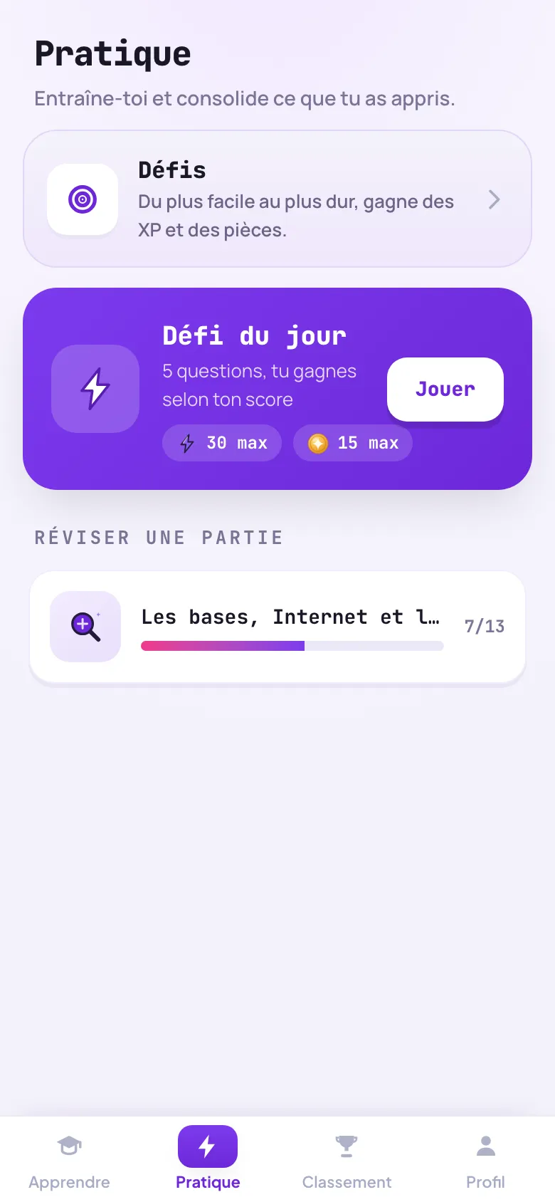 L'écran d'entrainement et de révision d'Indexatio